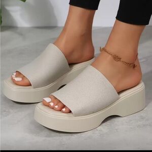 Nude wedge slide sandals